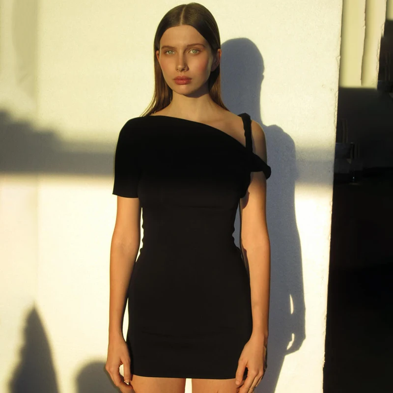 Color: WHITE, Size: XS - CUTENOVA Irregular Dress Women Hispter Summer Trend Hollow Knot Solid Simple Casual Stretch Streetwear Thin Midnight Bodycon