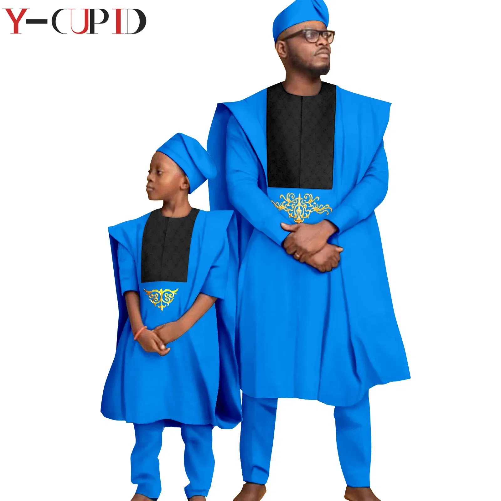 Color: Lavender, Size: XS - African Clothes for Men Top Pants Robes Hat Sets Match Kid Boy Sets Dashiki Father and Son Bazin Riche Family Outfits Y20F001