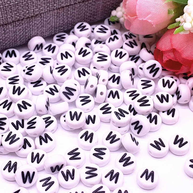 Color: Other - 100pcs/lot 7x4mm 26 Letter Beads Round Shape Beads Alphabet Letter Charms for Make Jewelry Accessories