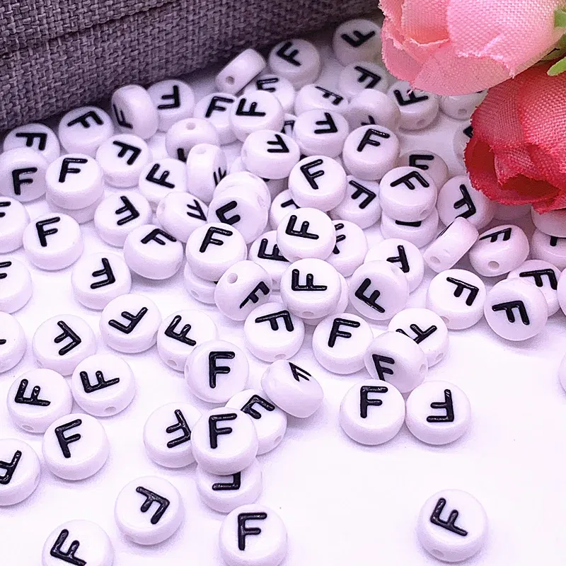 Color: Other - 100pcs/lot 7x4mm 26 Letter Beads Round Shape Beads Alphabet Letter Charms for Make Jewelry Accessories
