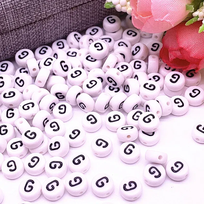 Color: Other - 100pcs/lot 7x4mm 26 Letter Beads Round Shape Beads Alphabet Letter Charms for Make Jewelry Accessories