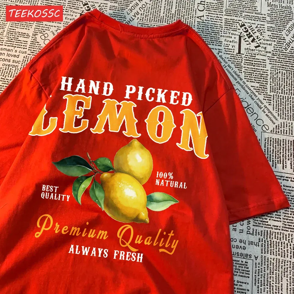 Color: Champagne, Size: XL - Summer Lemon Cherries Prints T-Shirts Cotton Women's Tops Oversize O-Neck Soft Short Sleeve tees Street Casual Womans Clothes