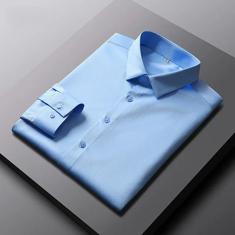 Color: Red, Size: 4XL - Men's Casual and Fashionable Long Sleeved Solid Color Shirt Non Ironing and Wrinkle Resistant Business Top