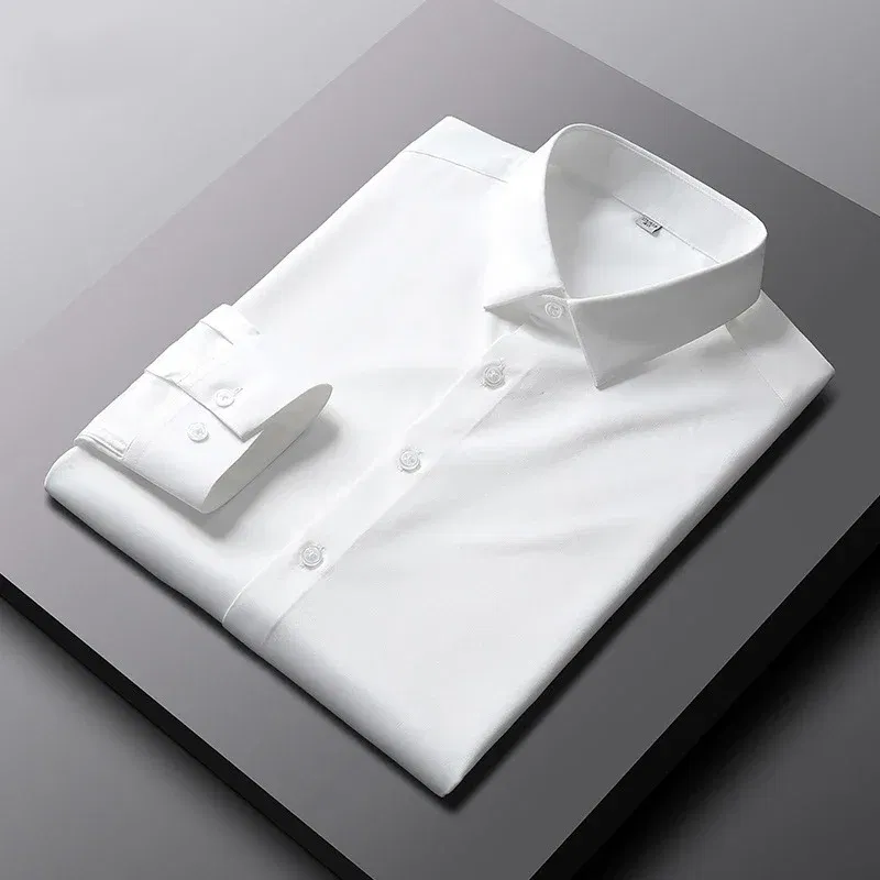 Color: Red, Size: 4XL - Men's Casual and Fashionable Long Sleeved Solid Color Shirt Non Ironing and Wrinkle Resistant Business Top