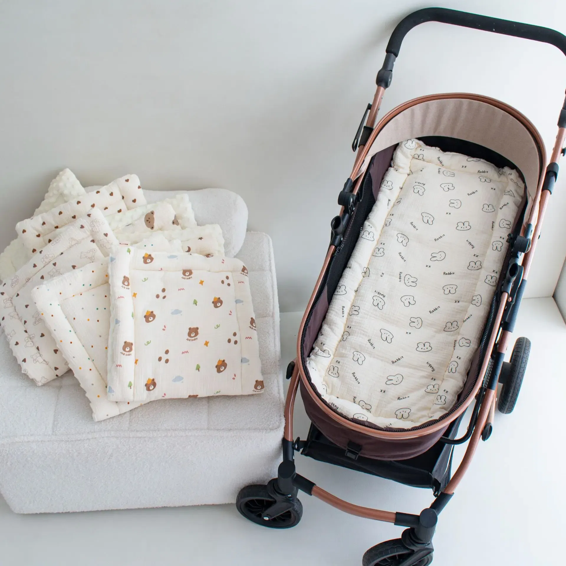 Color: Gold - Baby Stroller Seat Cushion Soft Mattress Kids Pushchair Car Mat Stroller Accessories