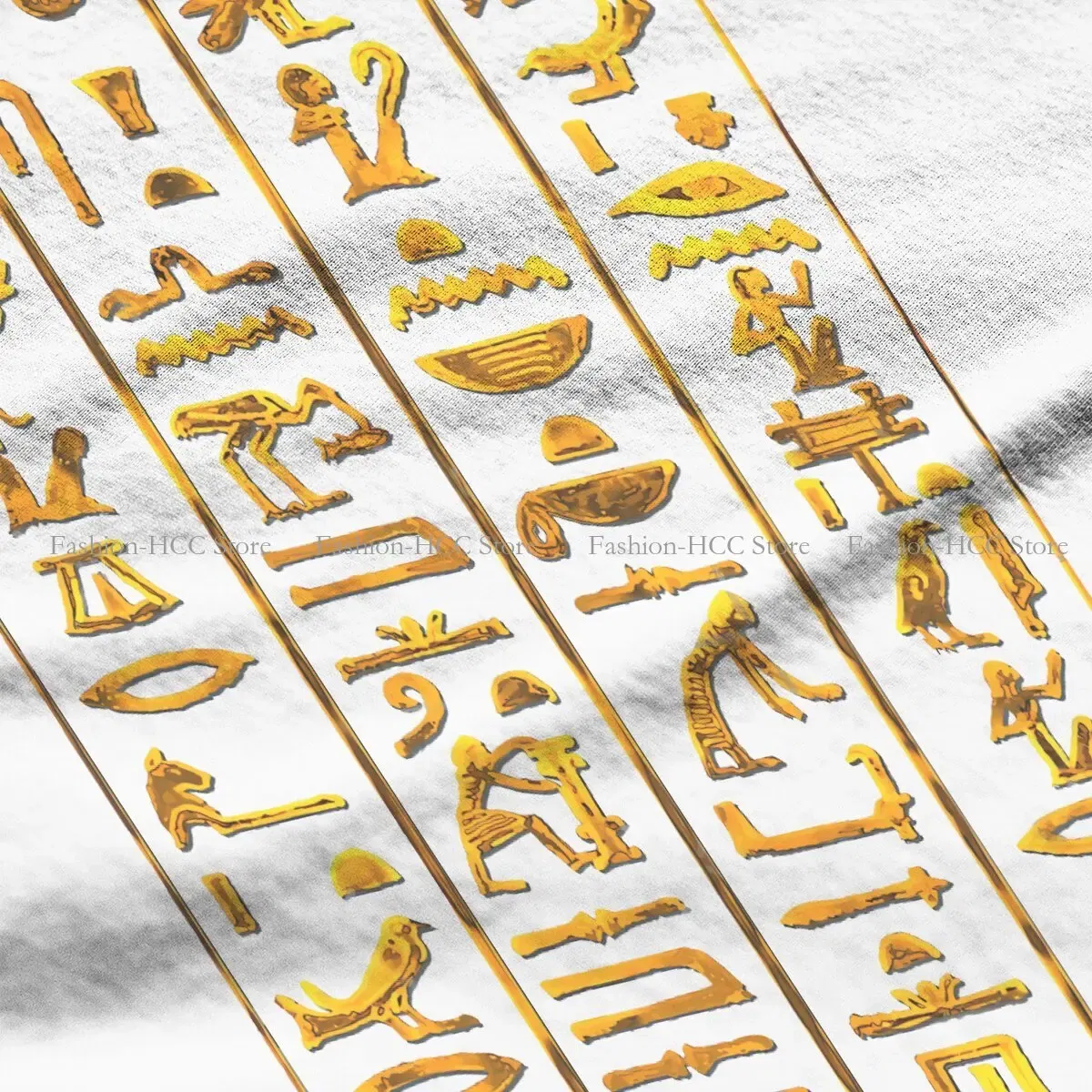 Color: WHITE, Size: XL - Ancient Egypt Culture Polyester TShirts Hieroglyphs Gold On Black Distinctive Women's T Shirt Funny Tops