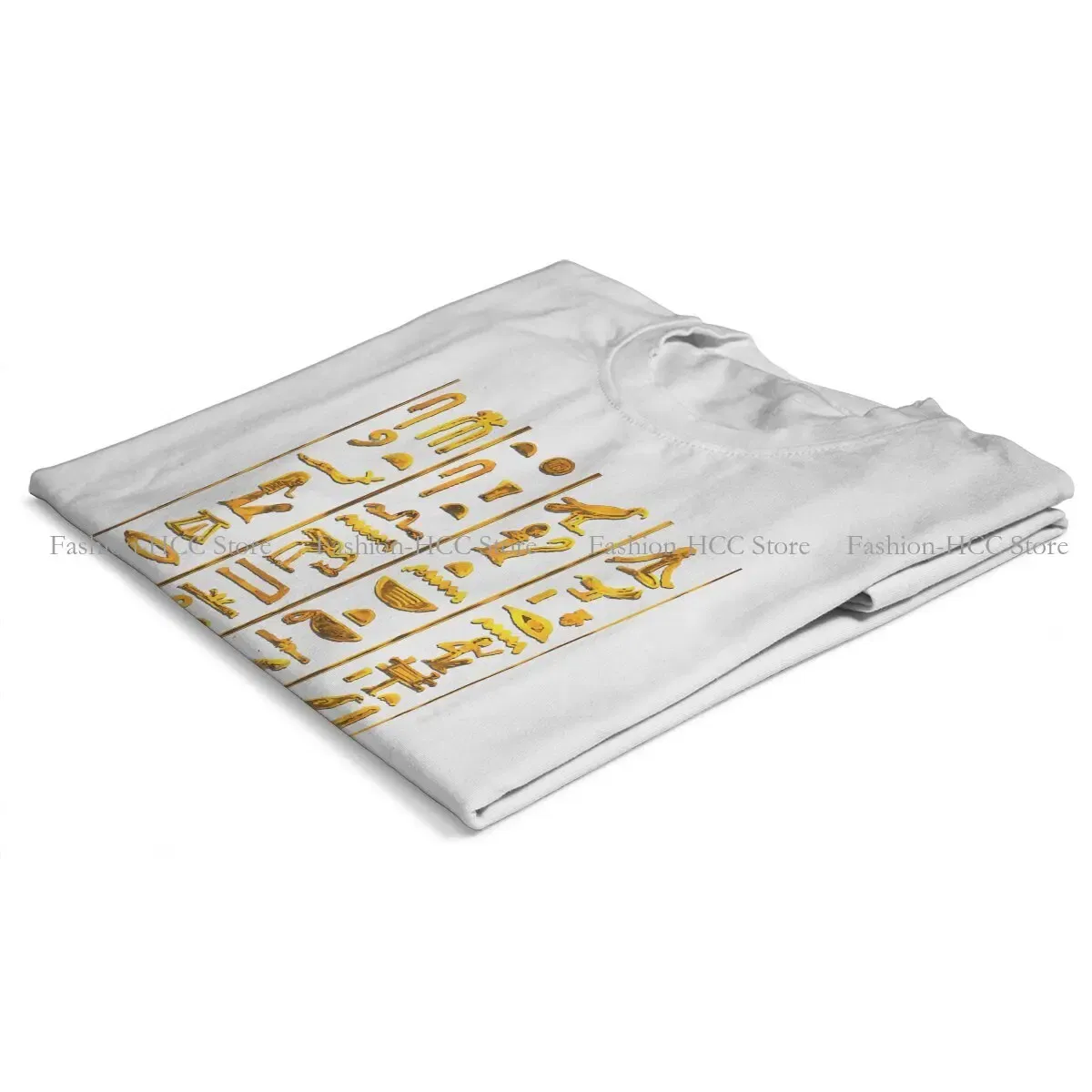 Color: WHITE, Size: XL - Ancient Egypt Culture Polyester TShirts Hieroglyphs Gold On Black Distinctive Women's T Shirt Funny Tops