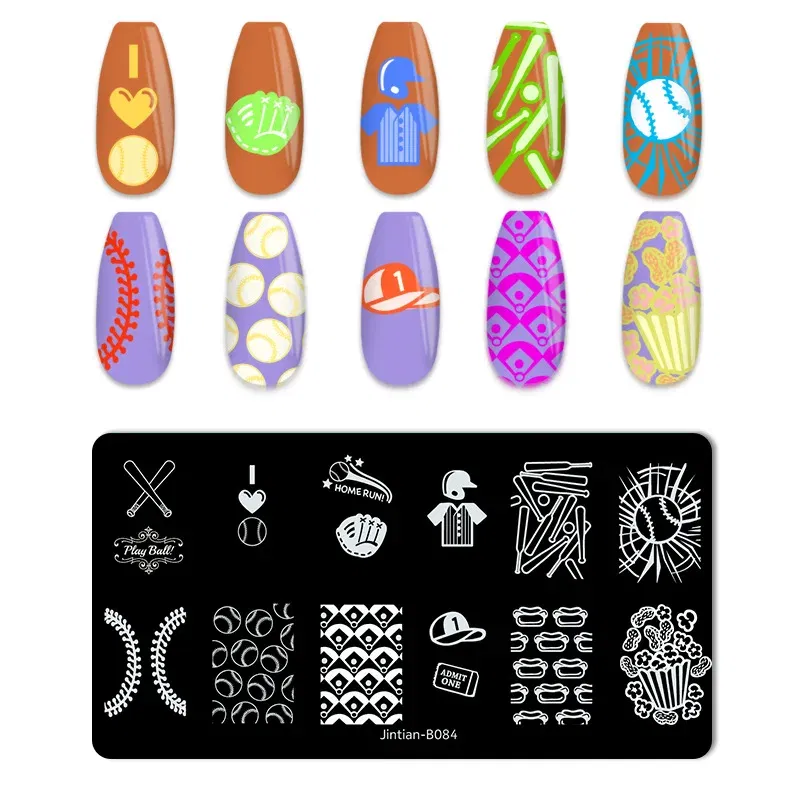Color: Black - Basketball Football Nail Stamping Plates Nail Template Artistic Letter Printing Plate English Alphabet Nail Art Stamping Plates