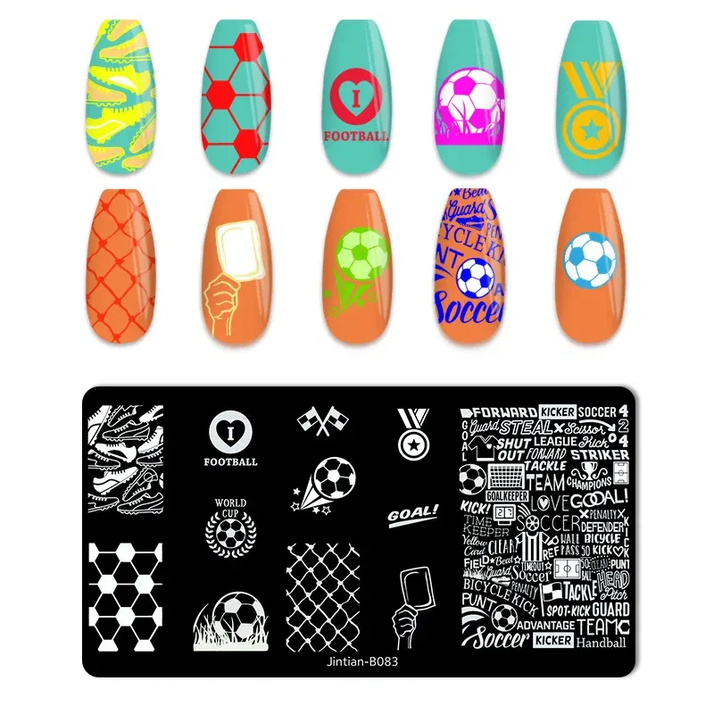 Color: Black - Basketball Football Nail Stamping Plates Nail Template Artistic Letter Printing Plate English Alphabet Nail Art Stamping Plates