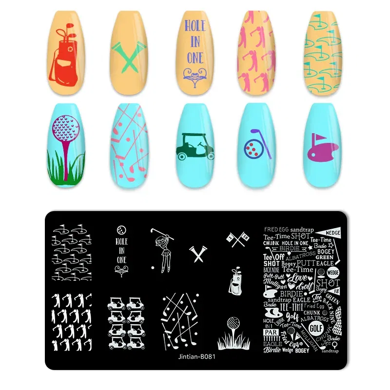 Color: Black - Basketball Football Nail Stamping Plates Nail Template Artistic Letter Printing Plate English Alphabet Nail Art Stamping Plates