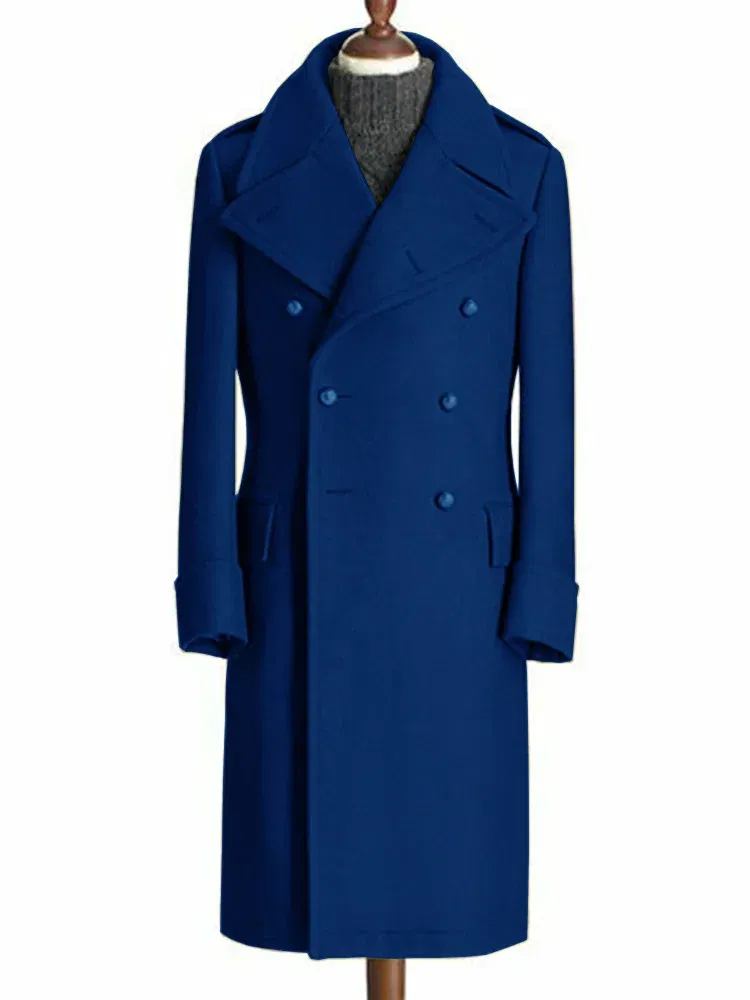 Color: ROYAL BLUE, Size: XL - Windbreak Men's Jacket Wool Long Coat Lapel Double Breasted Men's Trench Coats Windbreakers Jackets Man Winter 2023 Martens Male
