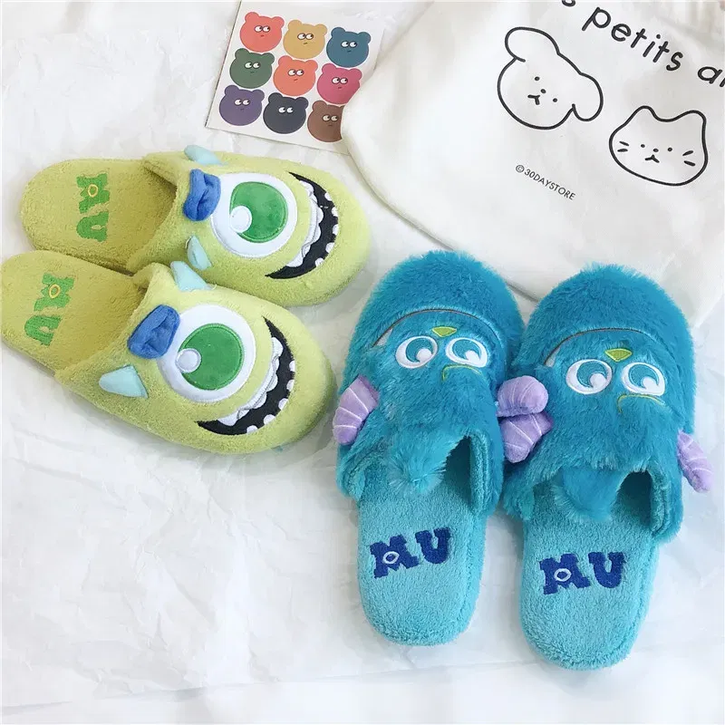 Color: PURPLE, Shoe Size: 37 - Cartoon Sulley Mike Slippers Cute Girl Warm Home Slippers Women Indoor Slippers Blue Duck Kawaii Non-slip Slippers Gifts EU36-41