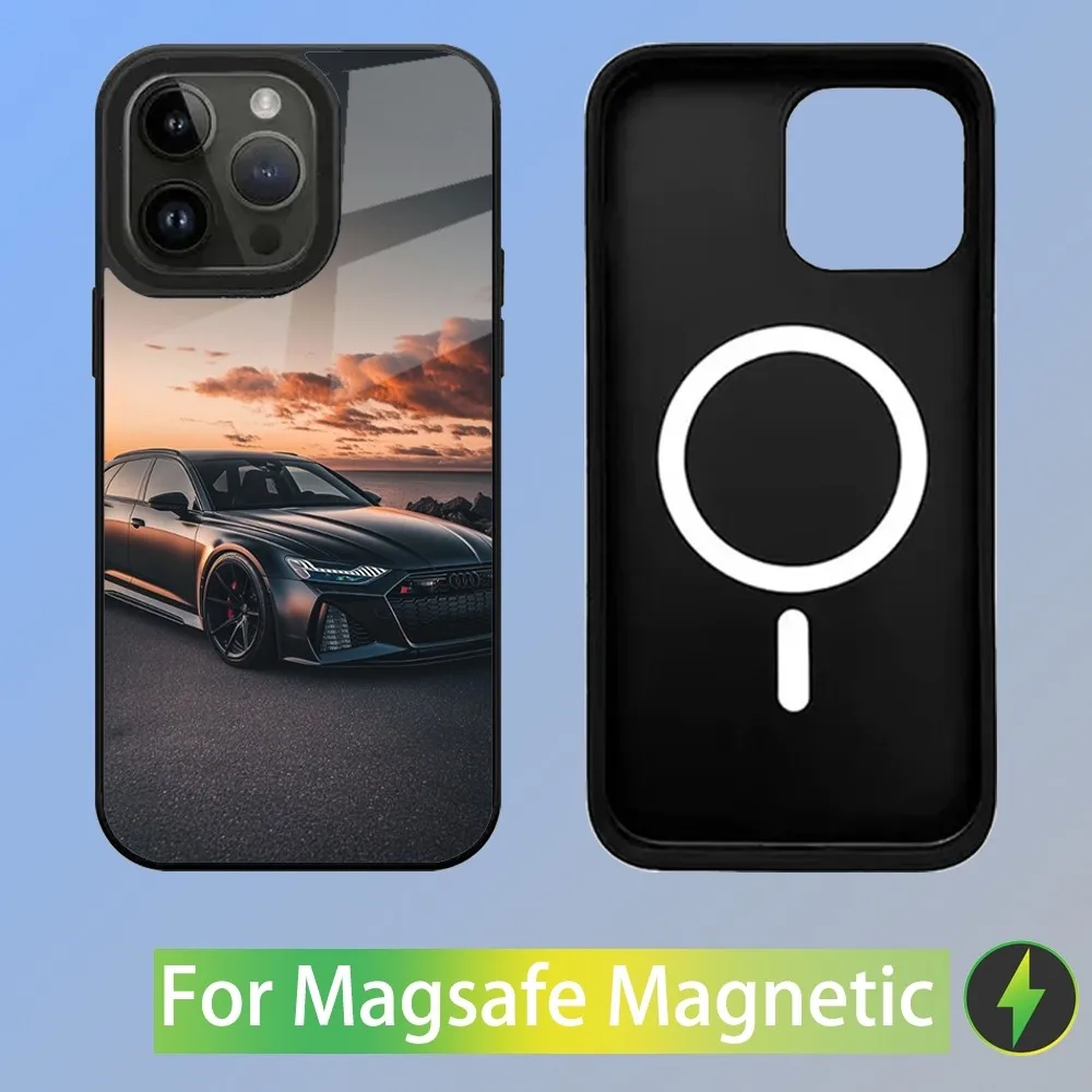 Color: black, Material: Carbon Fiber - R-S 6 7 sport car Phone Case For iPhone 16,15,14,13,12,11,Plus,Pro,Max Mini A-AudiS-S Magsafe Magnetic Wireless Charging
