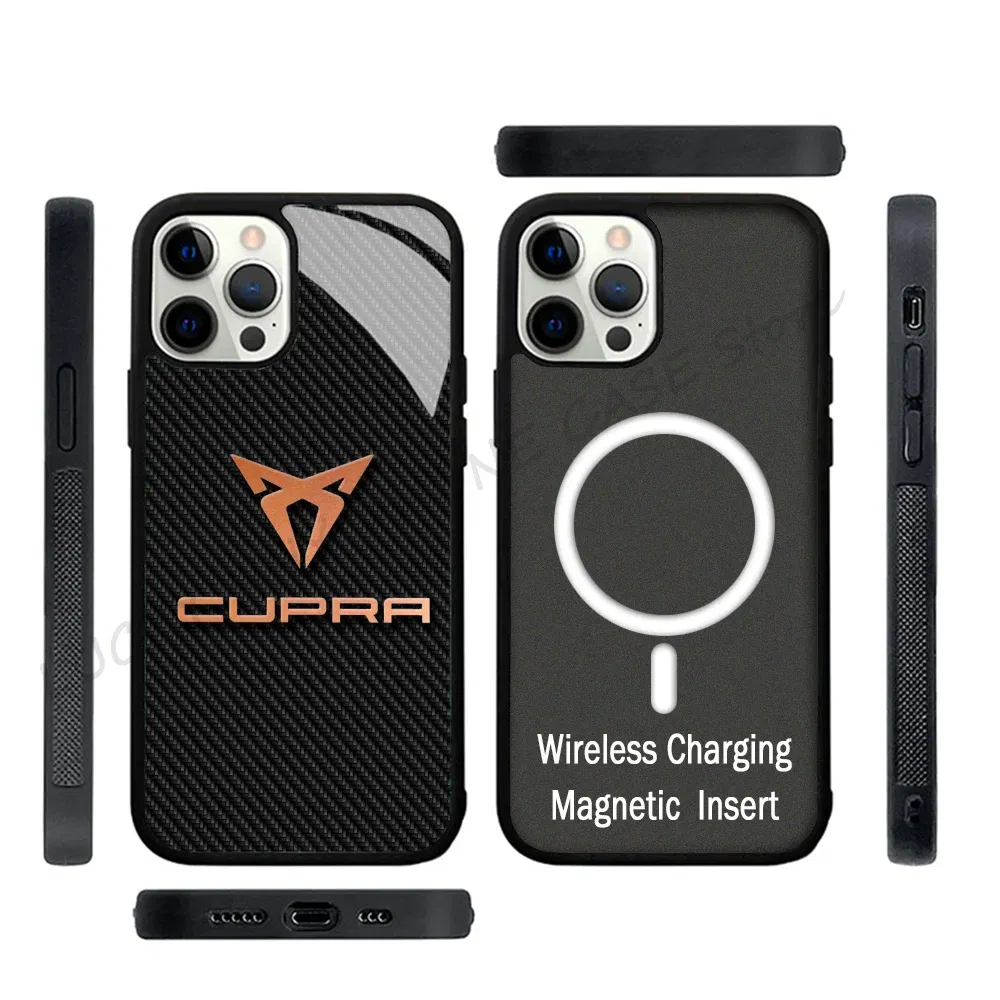 Color: Beige, Material: Genuine Leather - Cool Phone Case Phone Case Strong Magnetic Cupra Racing for IPhone 15 14 13 Pro Max 11 12 Mini for Magsafe