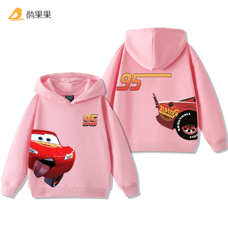 Color: Dark Grey, Kid Size: 5 - Cars Lightning McQueen Fun Printed Kids Boys Girls Hooded Sweatshirt Fall and Winter Casual Fashion Warm Student Hoodie