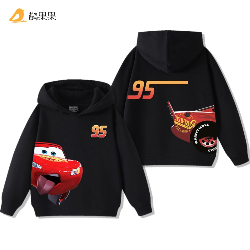 Color: Dark Grey, Kid Size: 5 - Cars Lightning McQueen Fun Printed Kids Boys Girls Hooded Sweatshirt Fall and Winter Casual Fashion Warm Student Hoodie