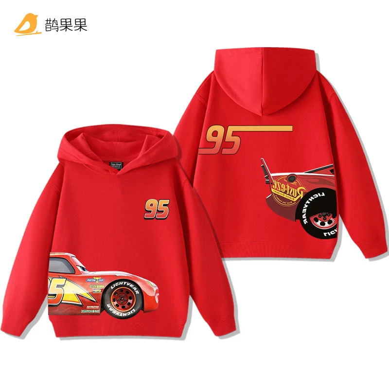 Color: Dark Grey, Kid Size: 5 - Cars Lightning McQueen Fun Printed Kids Boys Girls Hooded Sweatshirt Fall and Winter Casual Fashion Warm Student Hoodie