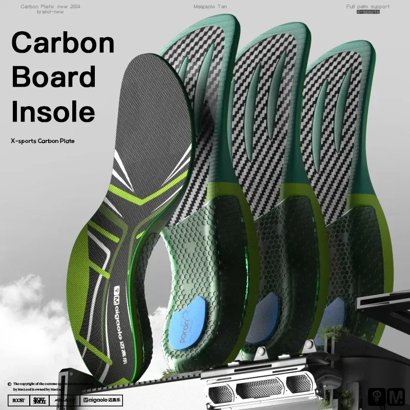 Color: Red, Shoe Size: 1.5 - Mcgola Racing Running Special Insole Marathon Physical Examination Full-Length Real Carbon Plate Running Enhancement with Speed Rebound