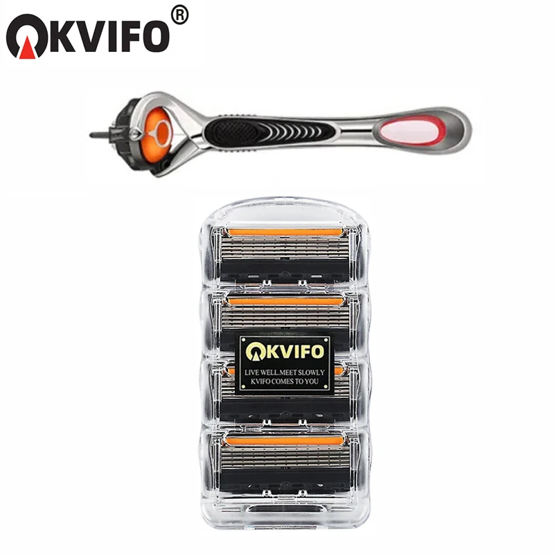 Color: WHITE - KVIFO High Quality 5-ply Razor Manual Shaving Blades Men Face Shaving Razor Replacement Cutter Heads & Razor Holders Sets