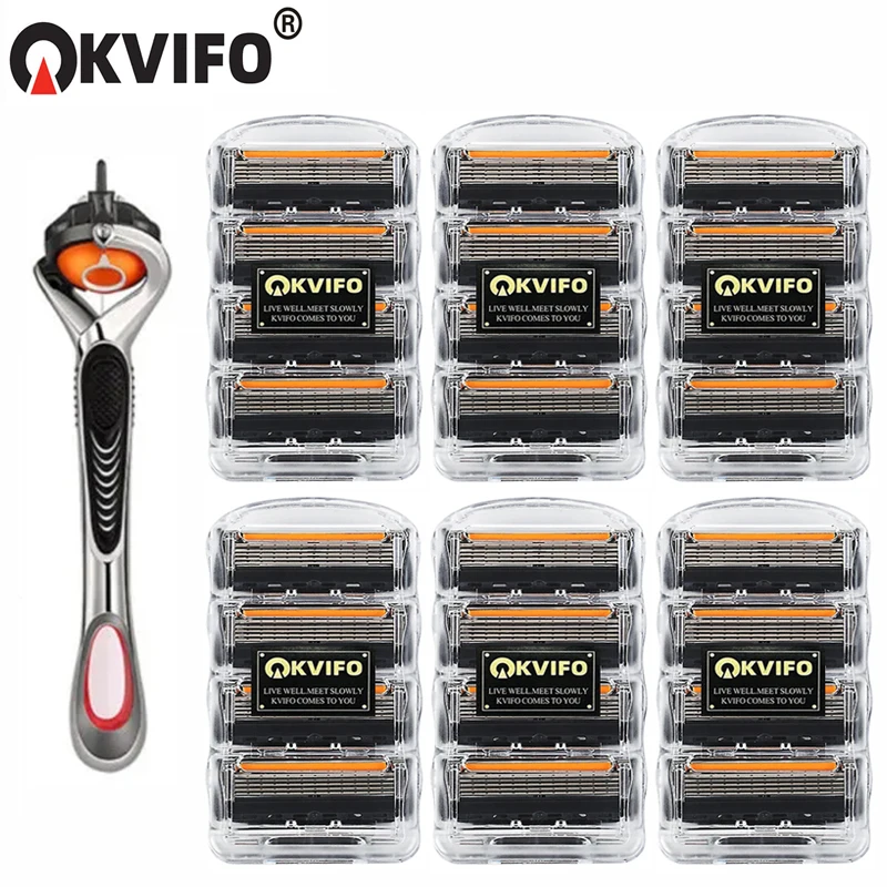 Color: WHITE - KVIFO High Quality 5-ply Razor Manual Shaving Blades Men Face Shaving Razor Replacement Cutter Heads & Razor Holders Sets