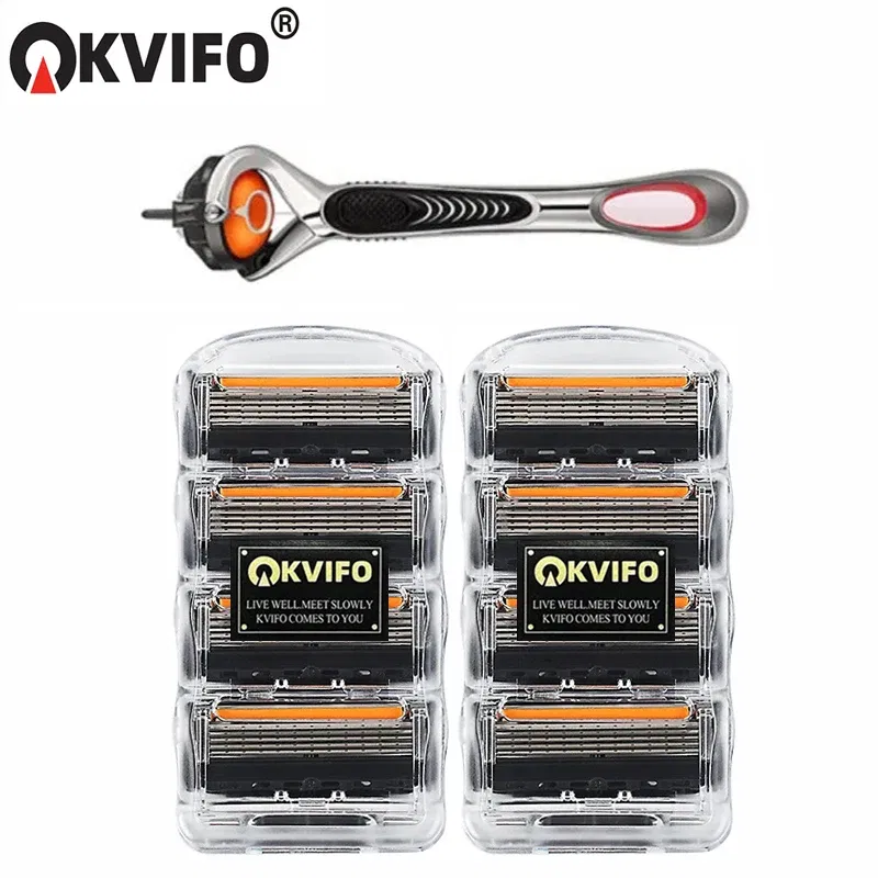 Color: WHITE - KVIFO High Quality 5-ply Razor Manual Shaving Blades Men Face Shaving Razor Replacement Cutter Heads & Razor Holders Sets