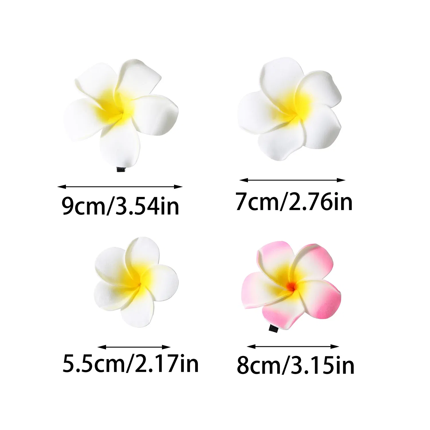 Color: Yellow - 5.5/7/8/9cm Plumeria Flower Hair Clips For Girls Women Hairpins Egg Flower Barrette Hawaiian Wedding Artificial Headwear