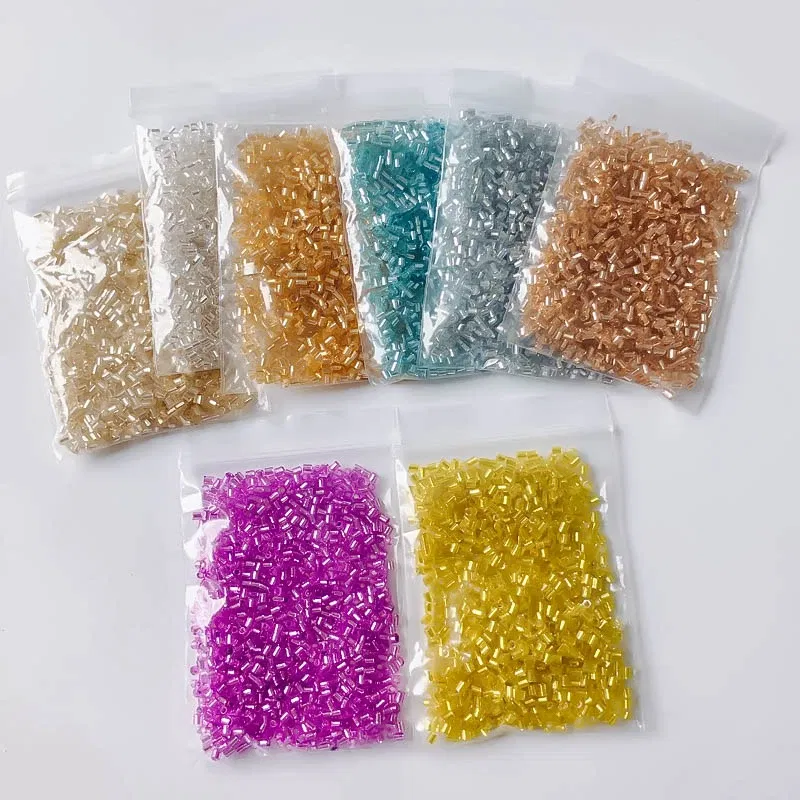 Color: Dark Red, Item Diameter: 2mm - 2mm Glass Seed Loose Beads Silver Color Inner Long Tube Charms DIY Craft Bracelet Jewelry Making Supplies Necklace Accessories