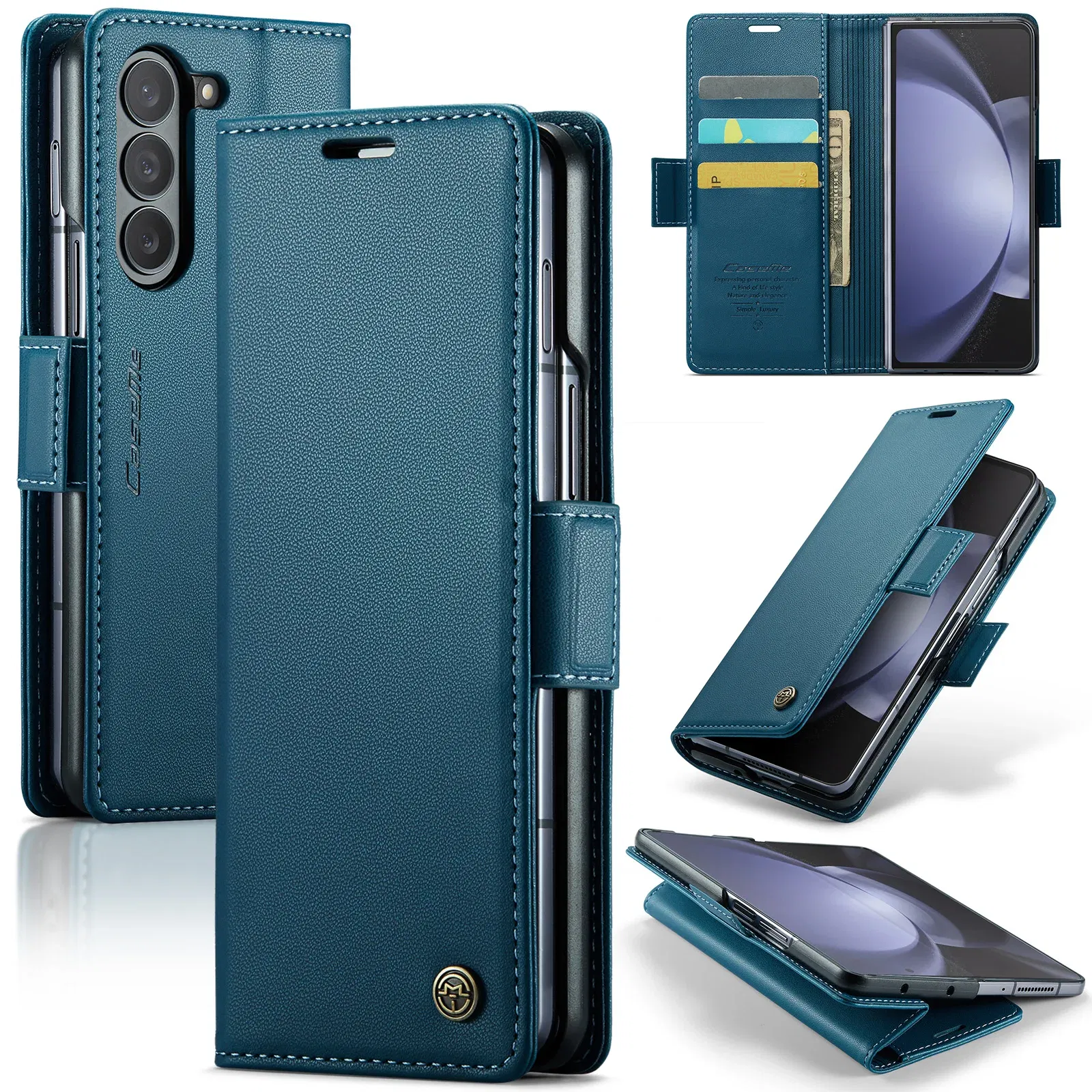 Material: Leather, Color: Red - Business Style Folio Flip Leather Case for Samsung Z Fold 7 6 5 5G Fold7 Fold6 Magnetic Kickstand Card Holder Wallet Phone Cover