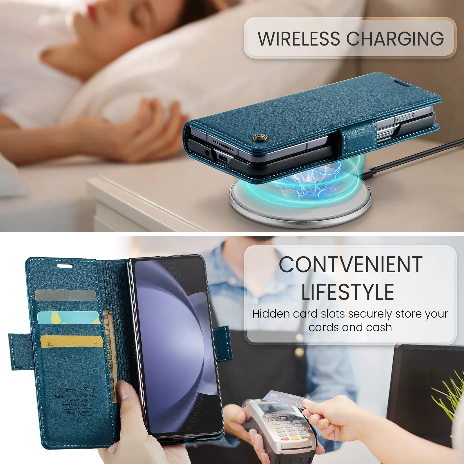 Material: Leather, Color: Red - Business Style Folio Flip Leather Case for Samsung Z Fold 7 6 5 5G Fold7 Fold6 Magnetic Kickstand Card Holder Wallet Phone Cover