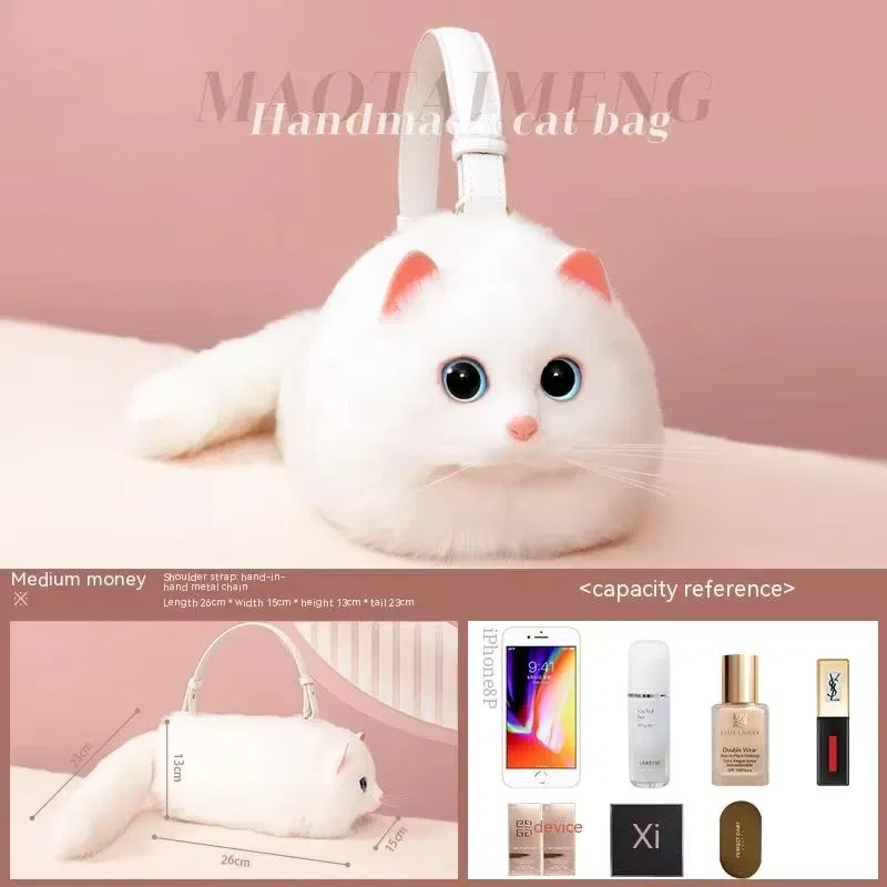 Color: Ivory, Size: L - Cat Bag Female Niche Design Sense Summer New Popular Ins Style Crossbody Bag, Crossbody Bag, Strap Bag, Cat Cute Backpack