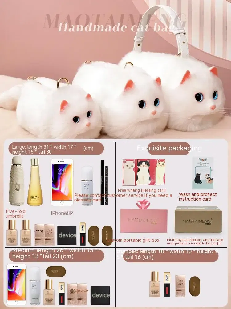 Color: Ivory, Size: L - Cat Bag Female Niche Design Sense Summer New Popular Ins Style Crossbody Bag, Crossbody Bag, Strap Bag, Cat Cute Backpack