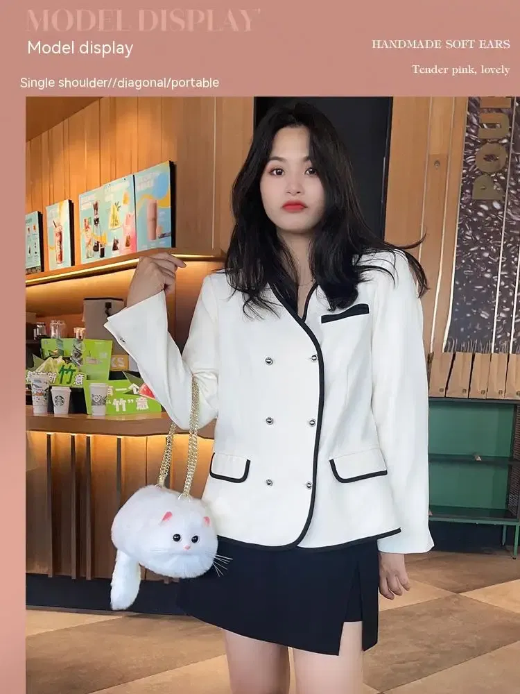 Color: Ivory, Size: L - Cat Bag Female Niche Design Sense Summer New Popular Ins Style Crossbody Bag, Crossbody Bag, Strap Bag, Cat Cute Backpack