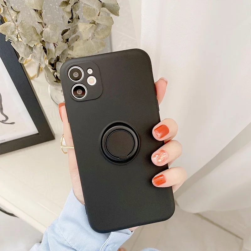 Color: black, Compatible-Phone Models: For iPhone 13, Ships From: CN - With Ring Holder Shockproof Case For IPhone 16 15 14 13 12 11 Pro Max Silicone TPU Soft Back Cover
