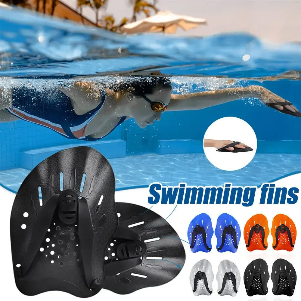Color: Yellow - 1pair Swimming Paddles Training Adjustable Hand Webbed Gloves Pad Fins Flippers For Men Women Kids