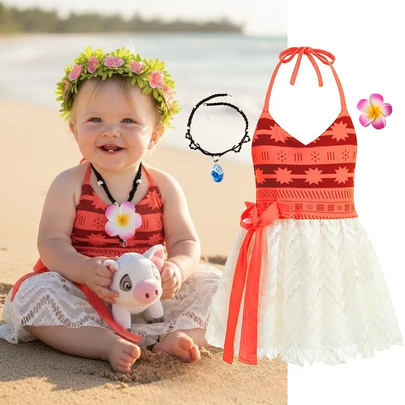 Color: army green, Kid Size: 4T - Little Girls Cospaly DISNEY Moana Kids Two Pcs Set Top +Pants Infant Vaiana Role Play Festival Princess Costume Casual Clothes