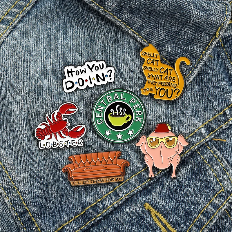 Metal color: SILVER PLATED, Ships From: CHINA - New Creative American TV Series Friends Pin Cartoon Cute Lobster Sofa Shaped Letter Pin Badge