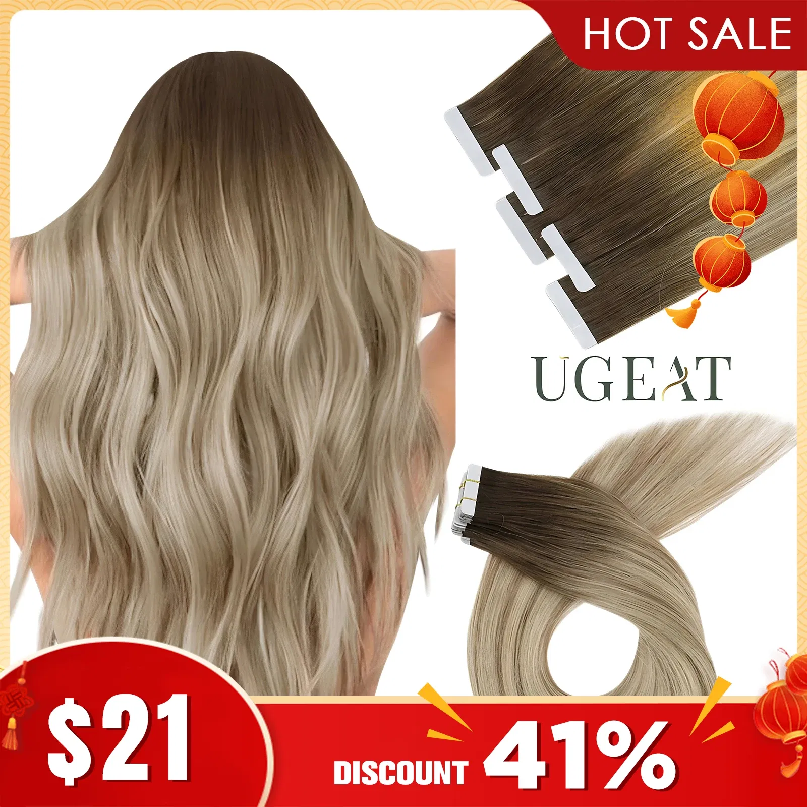 Color: M10/613, Items per Package: 40 pcs, Length: 22 inches, Life Span: 12 months - [Last 12 Months] Ugeat Tape in Hair Extensions Virgin Human Hair 10A Grade Tape in Extensions  Human Hair
