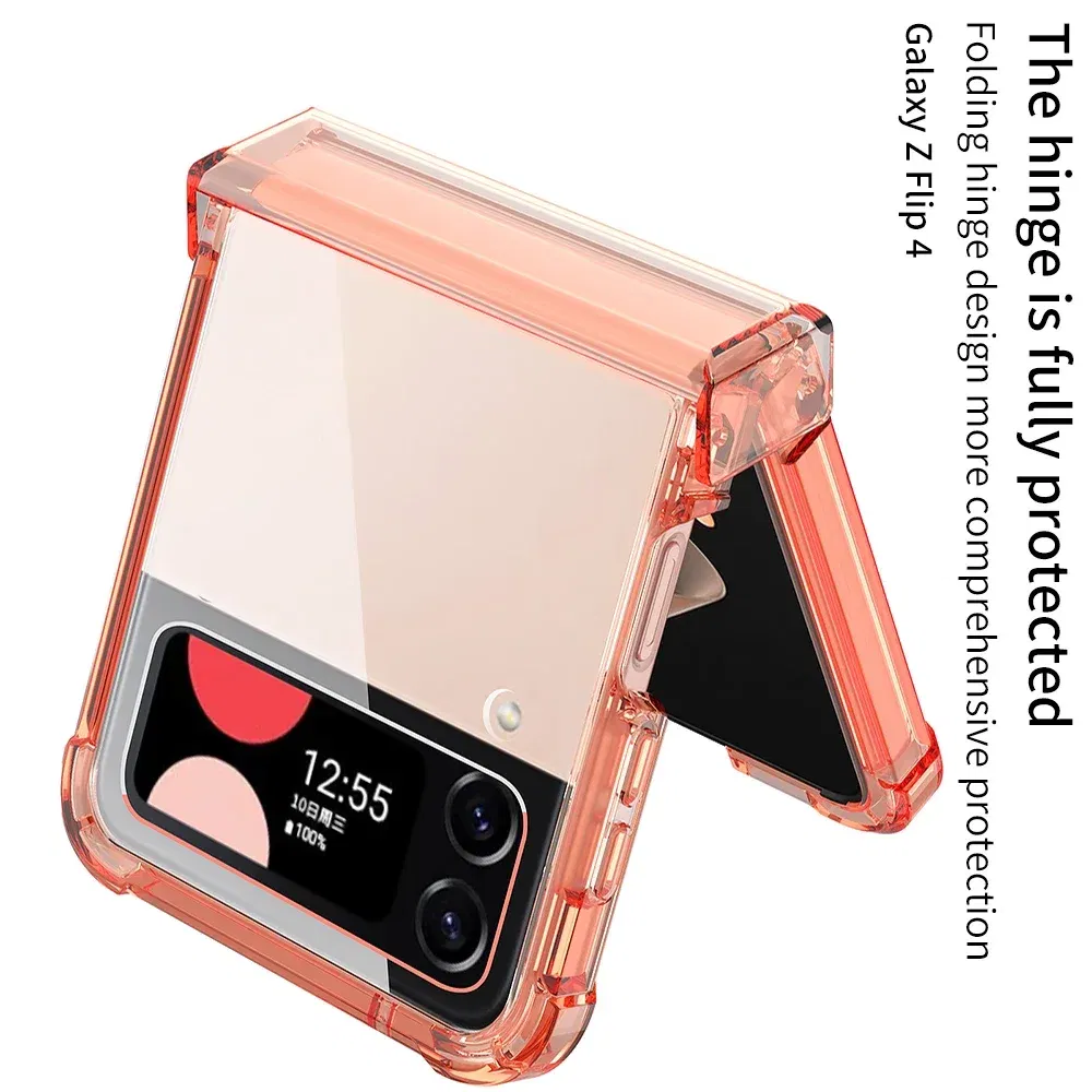Color: Blue, Material: Aluminum - Colorful Transparent Folding Hinge For Samsung Galaxy Z Flip 4 3 Magsafe Magnetic Wireless Charging Case Shockproof Hard Cover