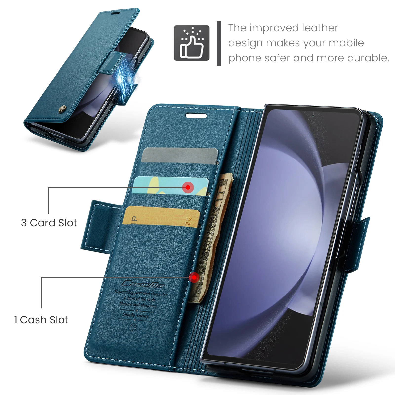 Material: Leather, Color: green - Business Style Folio Flip Leather Case for Samsung Z Fold 7 6 5 5G Fold7 Fold6 Magnetic Kickstand Card Holder Wallet Phone Cover