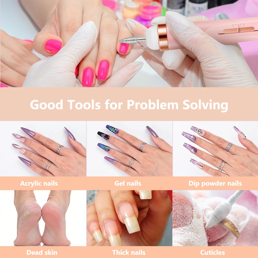 Color: Pink - YIKOOLIN Portable Manicure Set with 4 Speeds Professional Manicure and Pedicure Tools Exfoliation and Polishing for Nail Salon