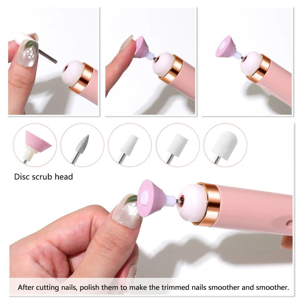 Color: Pink - YIKOOLIN Portable Manicure Set with 4 Speeds Professional Manicure and Pedicure Tools Exfoliation and Polishing for Nail Salon