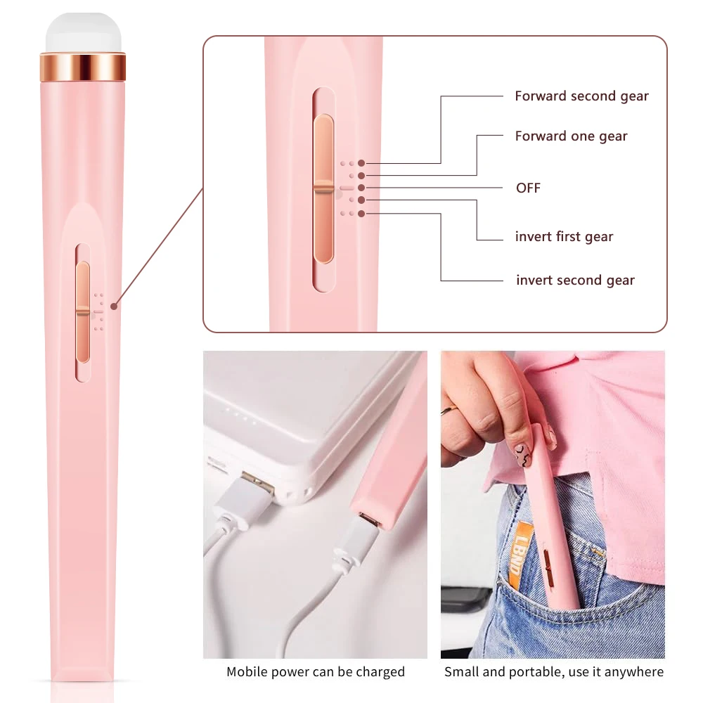 Color: Pink - YIKOOLIN Portable Manicure Set with 4 Speeds Professional Manicure and Pedicure Tools Exfoliation and Polishing for Nail Salon