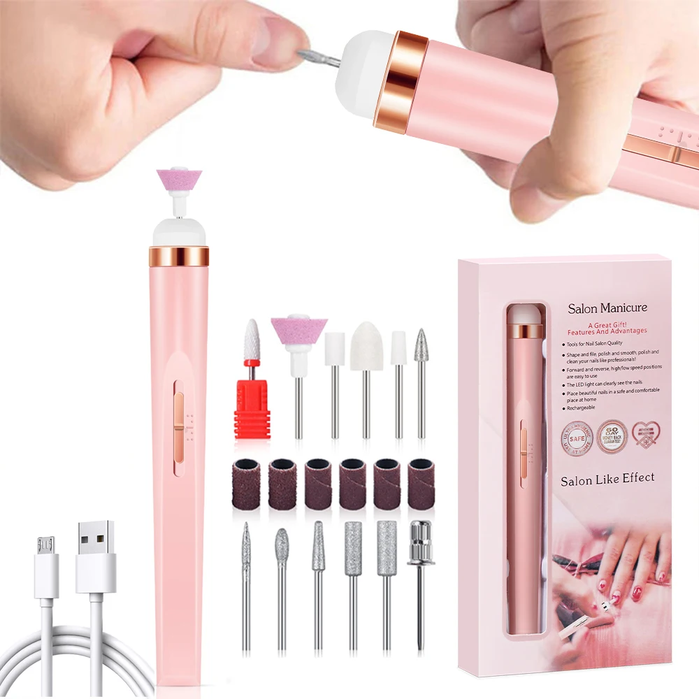 Color: Pink - YIKOOLIN Portable Manicure Set with 4 Speeds Professional Manicure and Pedicure Tools Exfoliation and Polishing for Nail Salon
