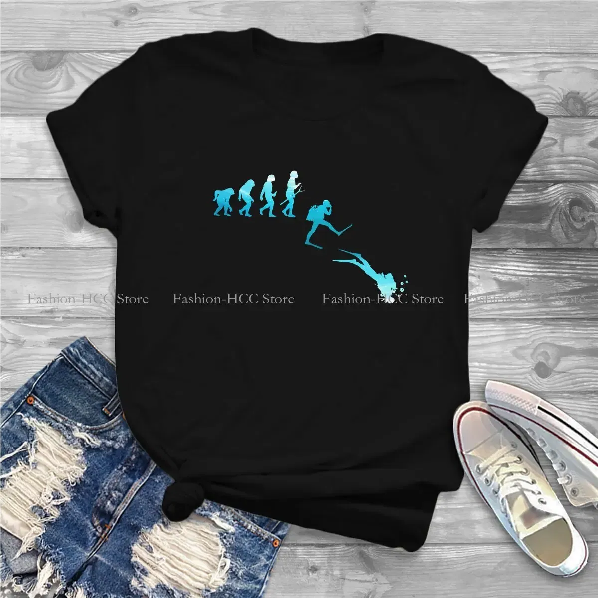 Color: black, Size: M - Evolution Polyester TShirts Scuba Diving Print Homme T Shirt Hipster Clothing