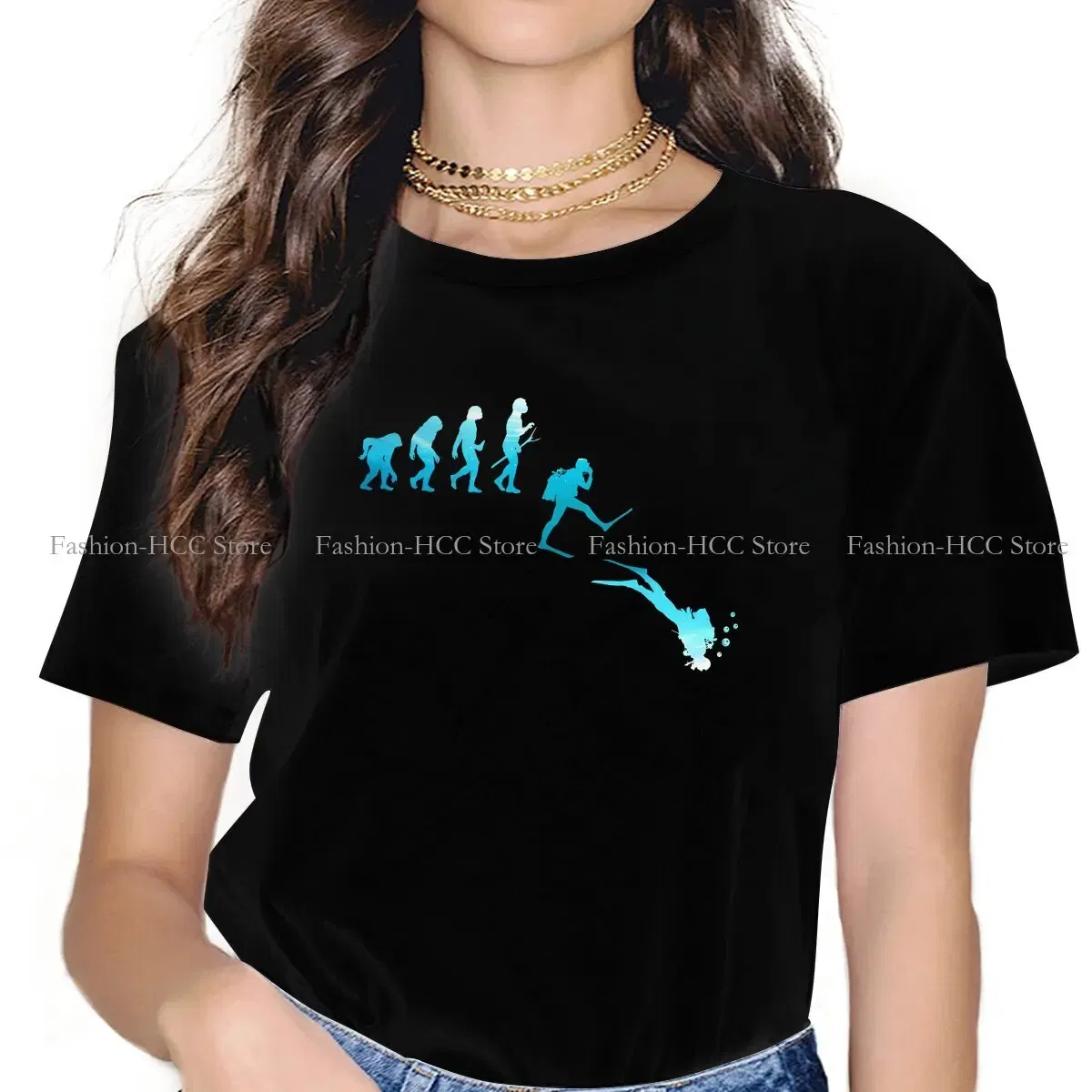 Color: black, Size: M - Evolution Polyester TShirts Scuba Diving Print Homme T Shirt Hipster Clothing