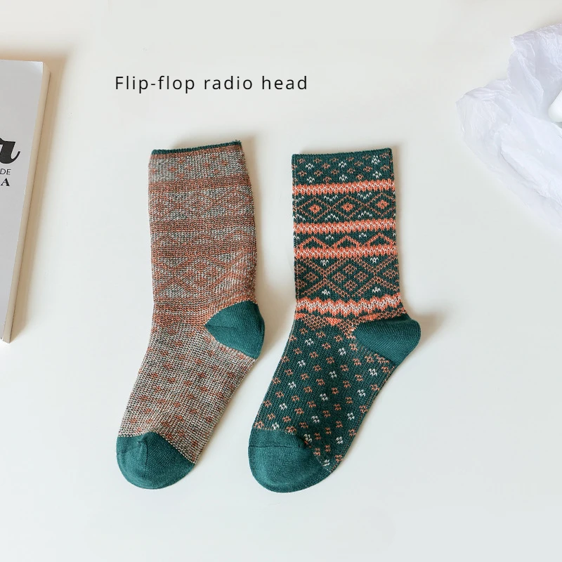 Color: Gold, Size: 10-12T - Three Pairs of Spring and Autumn New Children's Double Needle Double Road Boneless Zero Line Combed Cotton Comfortable Socks