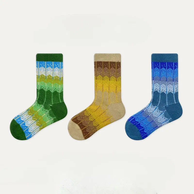 Color: Gold, Size: 10-12T - Three Pairs of Spring and Autumn New Children's Double Needle Double Road Boneless Zero Line Combed Cotton Comfortable Socks