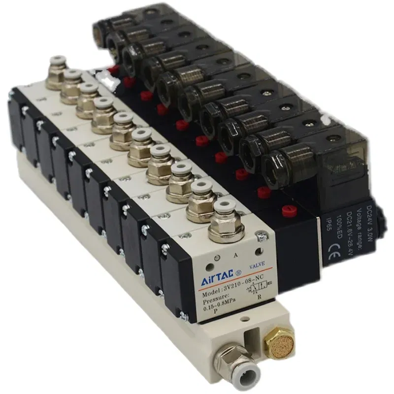 Color: Red, Specification: 3/4" - 3V210-08 Manifold Station Solenoid Valve  3 port 2 position Multi-way Combination DC12V 24V AC220V With Fitting Solenoid Valves