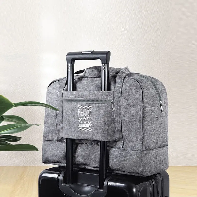 Color: Brown - Fashion Folding Travel Bag Women Oxford Travel Weekend Overnight Bags Luggage Tote
