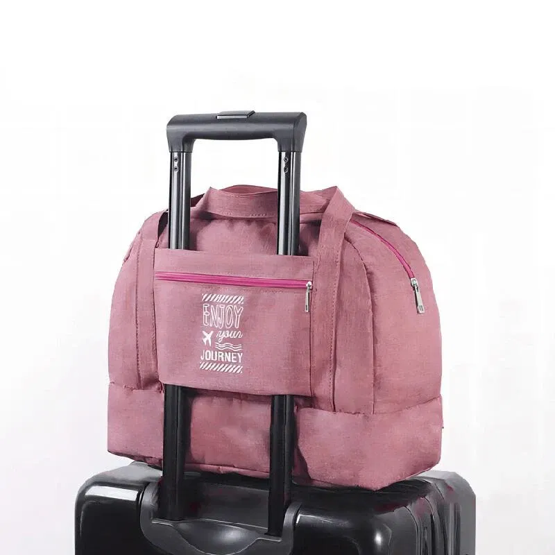 Color: Brown - Fashion Folding Travel Bag Women Oxford Travel Weekend Overnight Bags Luggage Tote